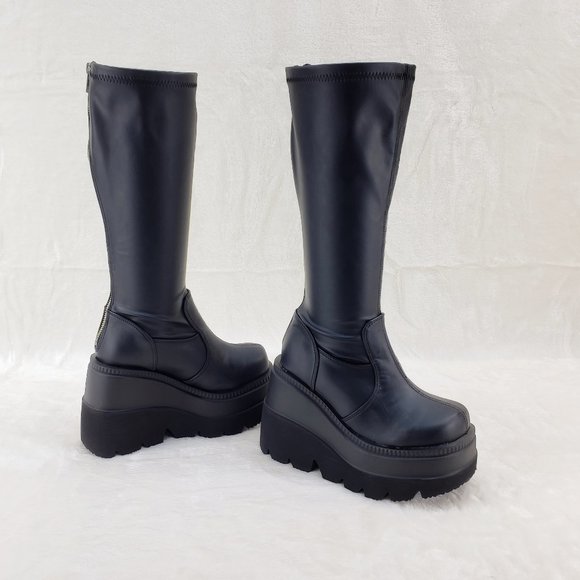 Shaker Stretch Wide Calf Goth Punk Knee Boots - Picture 2 of 9
